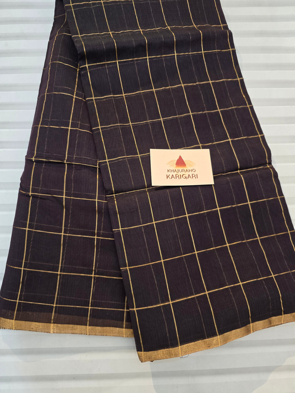 Chanderi silk cotton Big Checks brown
