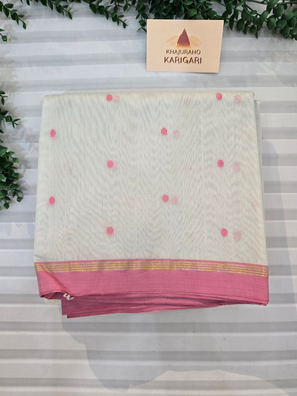 Chanderi polka dots with hathi- white