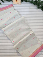 Chanderi polka dots with hathi- white