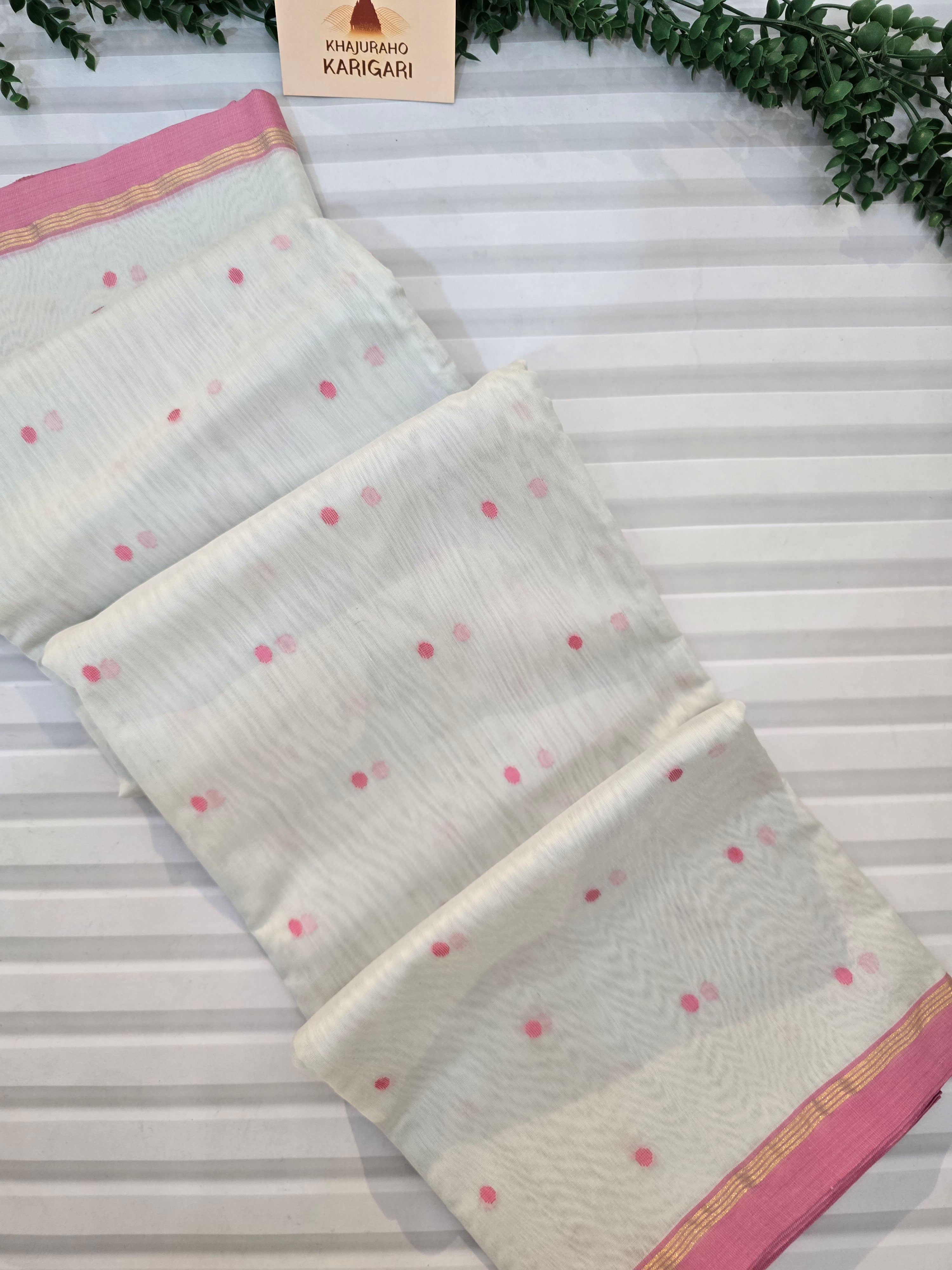 Chanderi polka dots with hathi- white