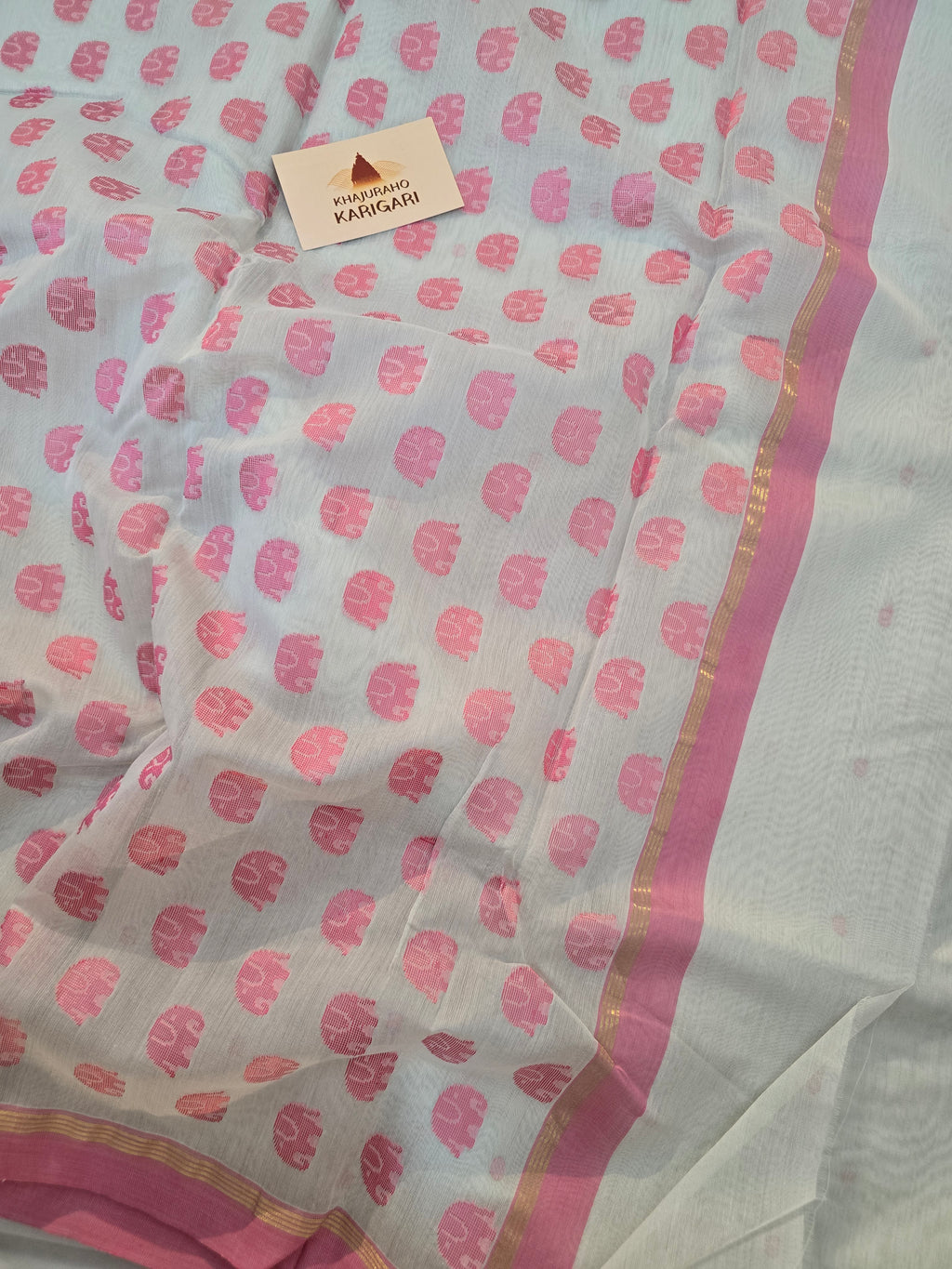 Chanderi polka dots with hathi- white