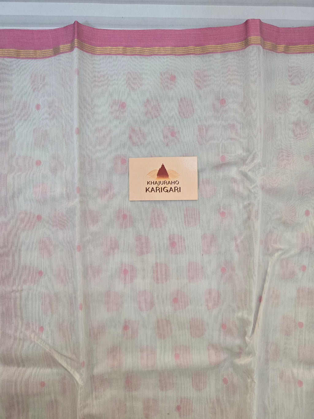Chanderi polka dots with hathi- white