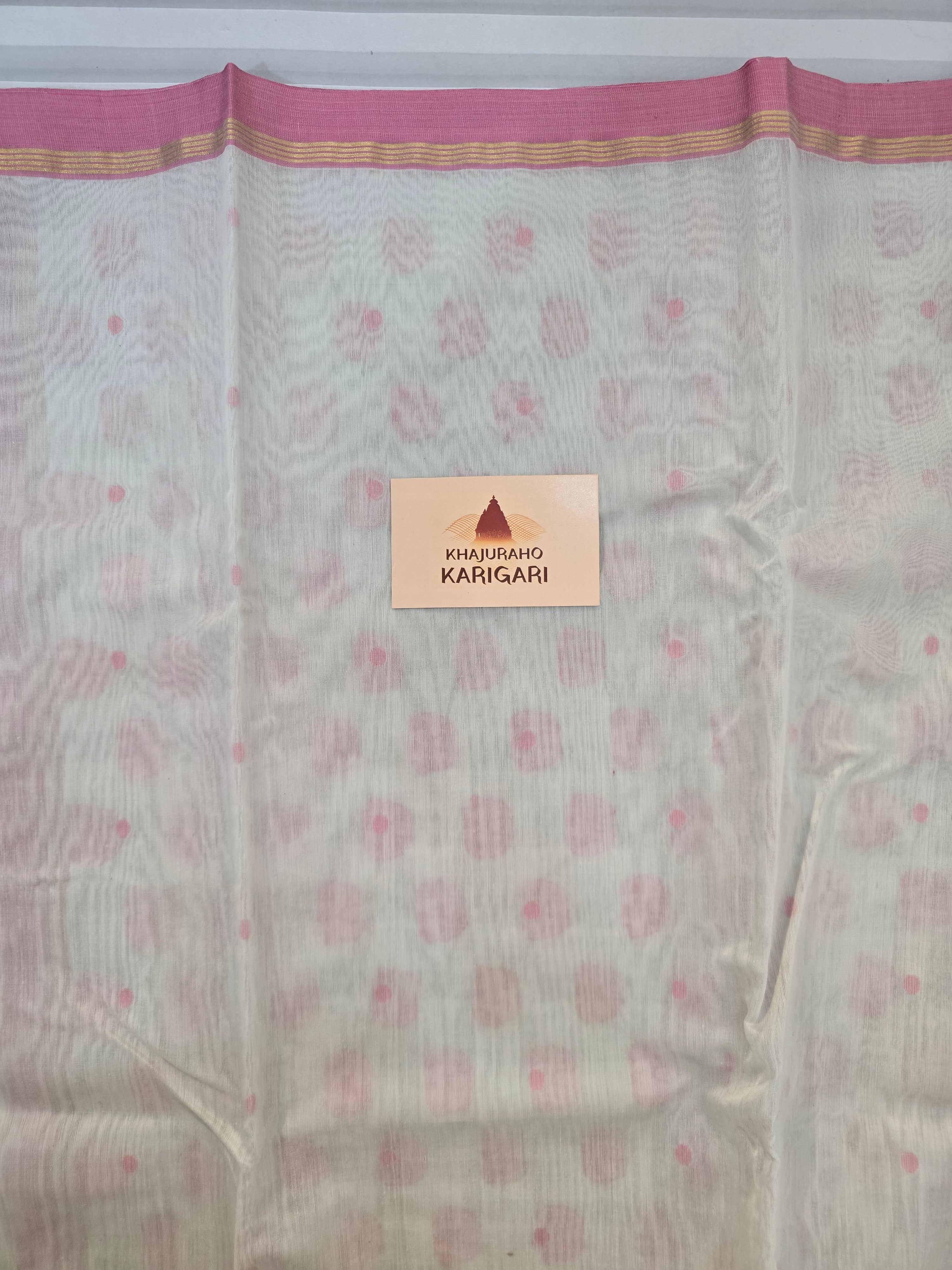 Chanderi polka dots with hathi- white