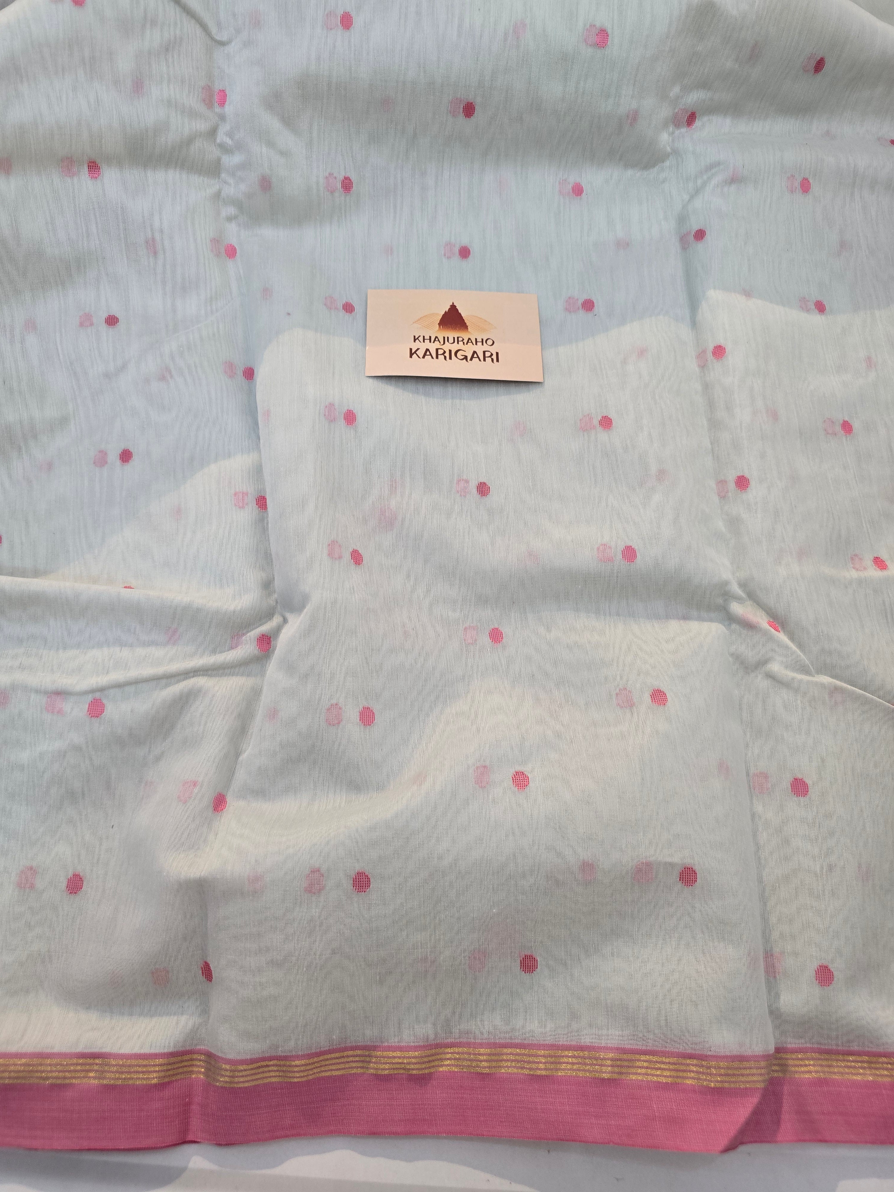 Chanderi polka dots with hathi- white