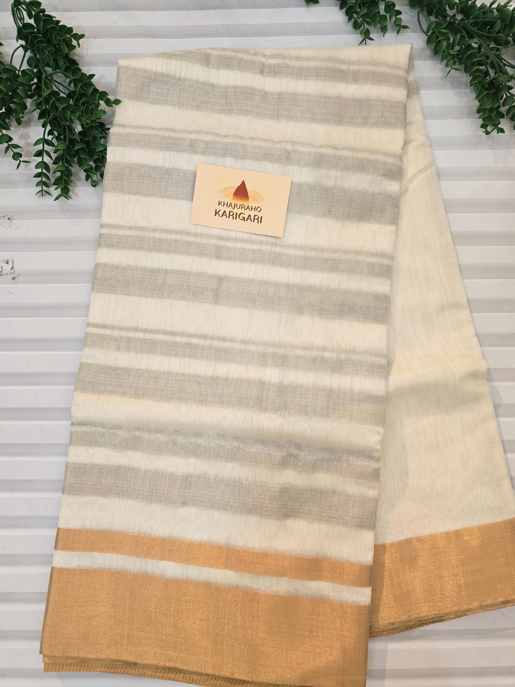 Pure handwoven Chanderi silver zari stripes white