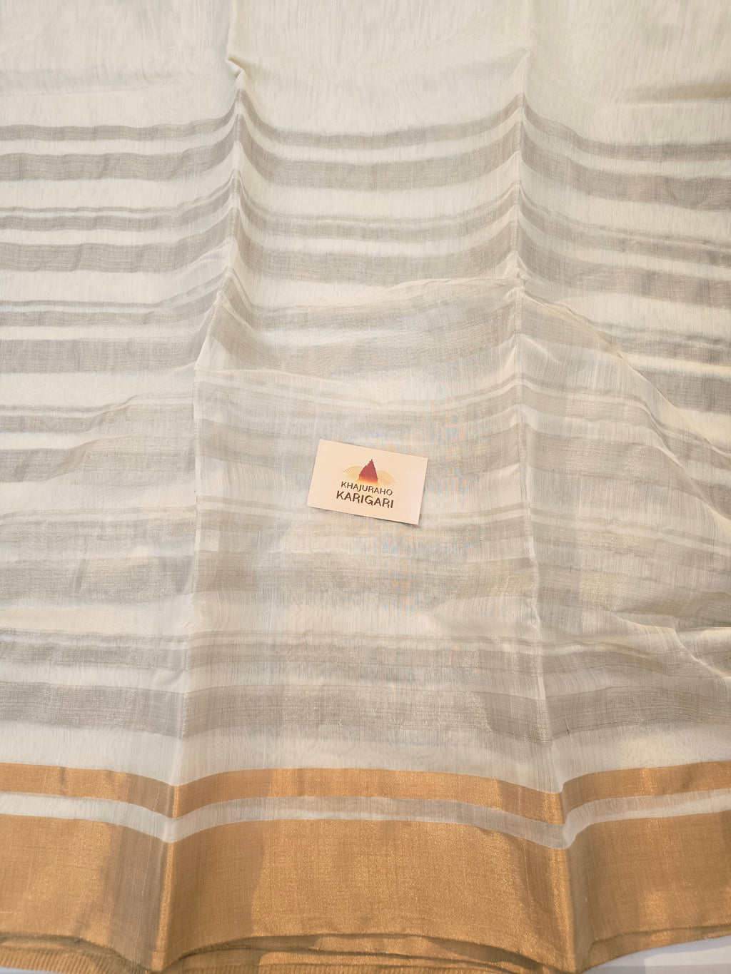 Pure handwoven Chanderi silver zari stripes white