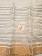 Pure handwoven Chanderi silver zari stripes white