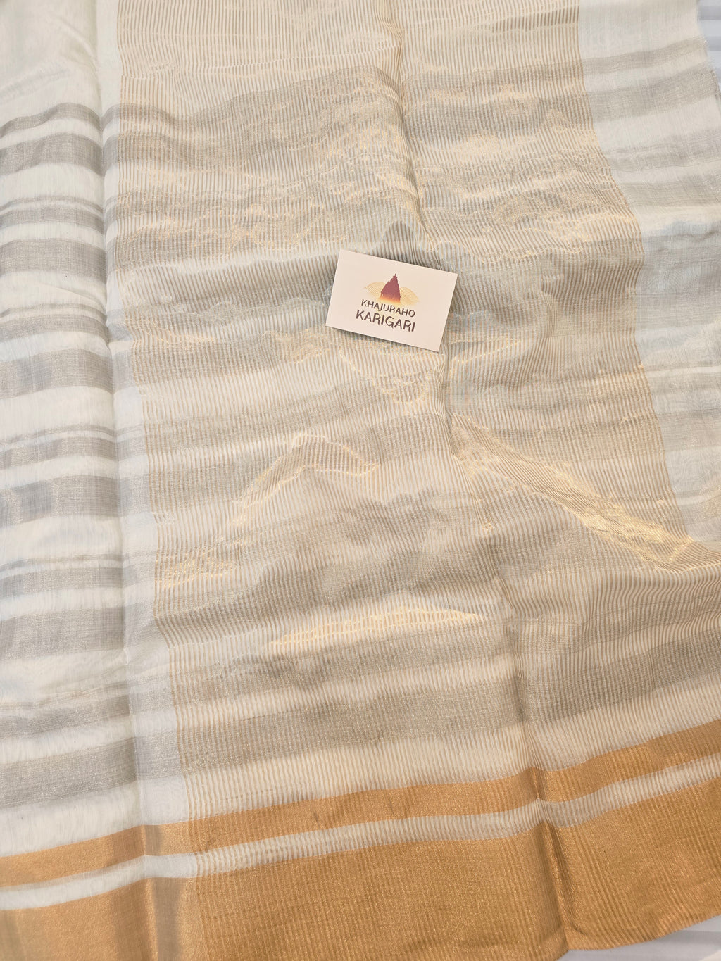 Pure handwoven Chanderi silver zari stripes white
