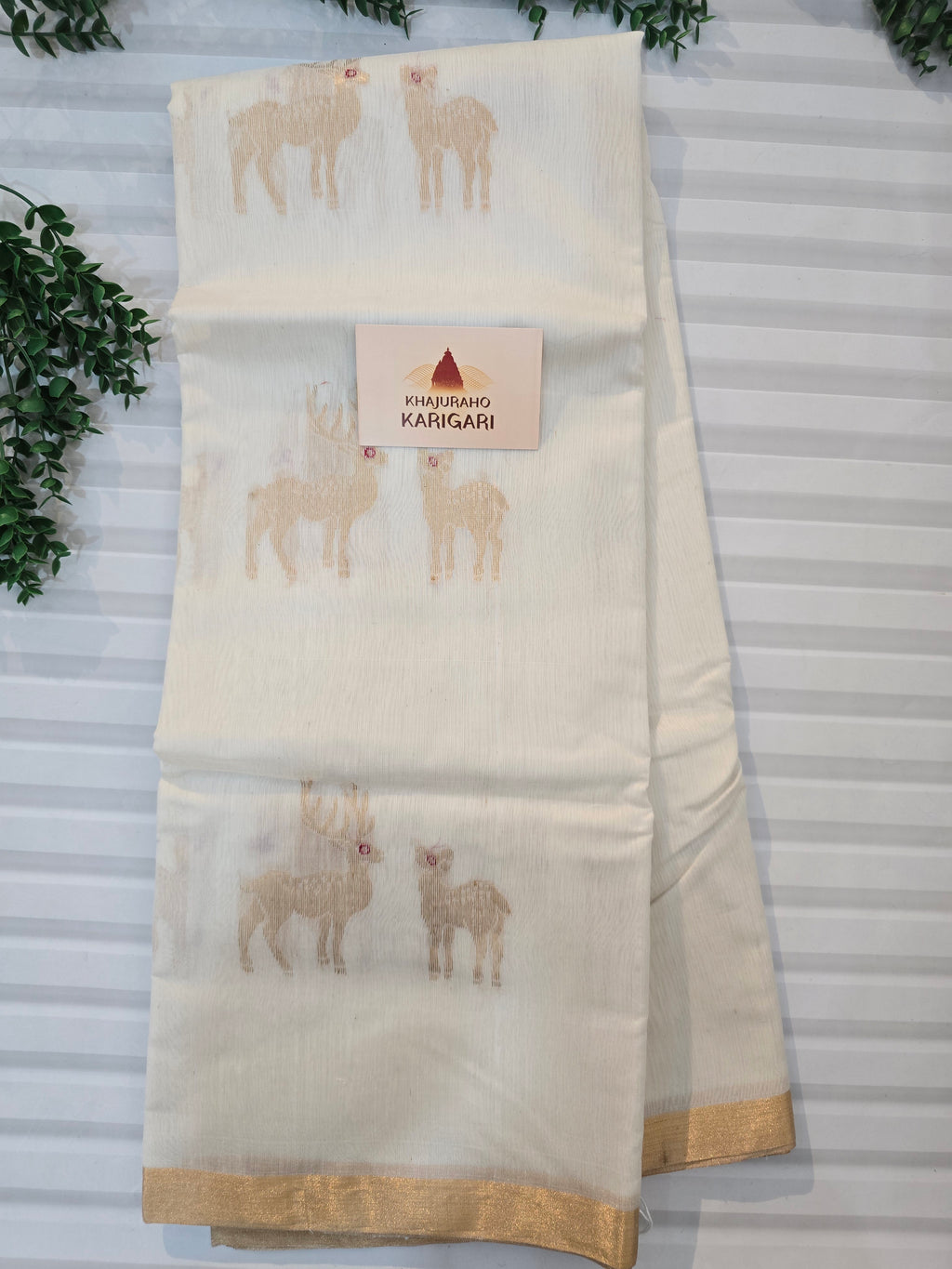 Pure Handwoven Chanderi Deer Motifs Saree