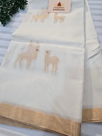 Pure Handwoven Chanderi Deer Motifs Saree