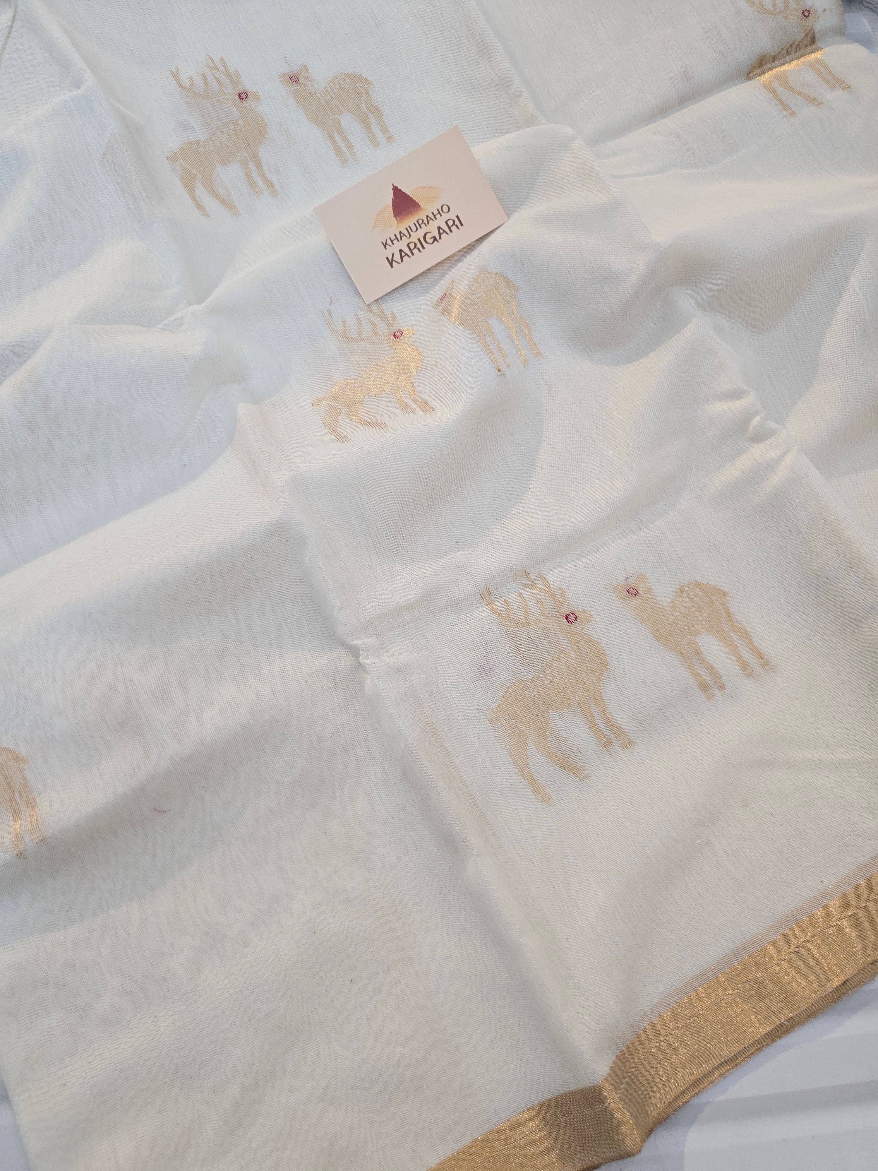Pure Handwoven Chanderi Deer Motifs Saree