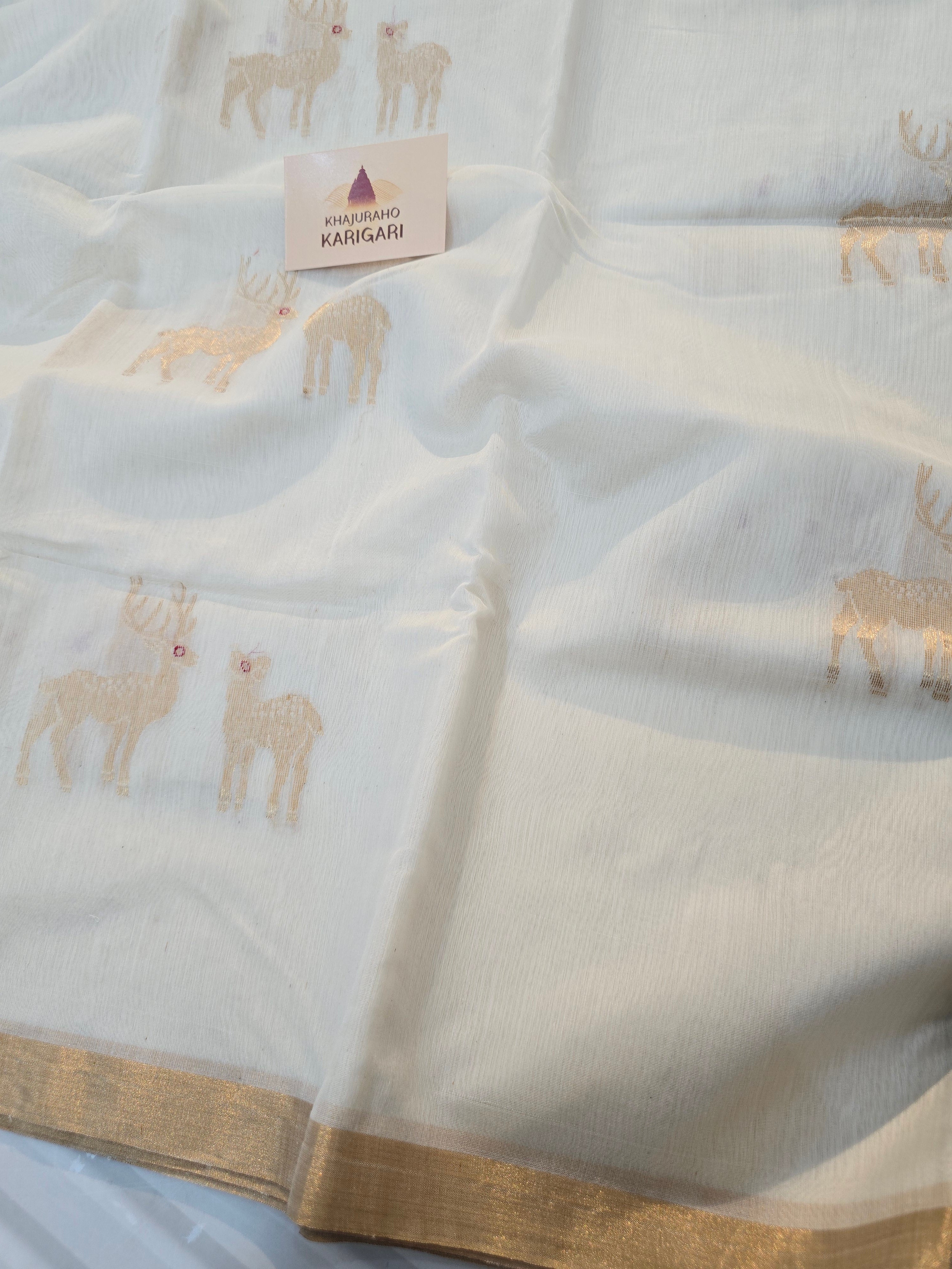Pure Handwoven Chanderi Deer Motifs Saree