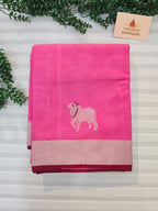 Pure Handwoven Chanderi Cow Motifs Saree - Pink