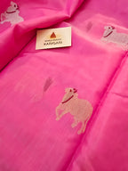 Pure Handwoven Chanderi Cow Motifs Saree - Pink