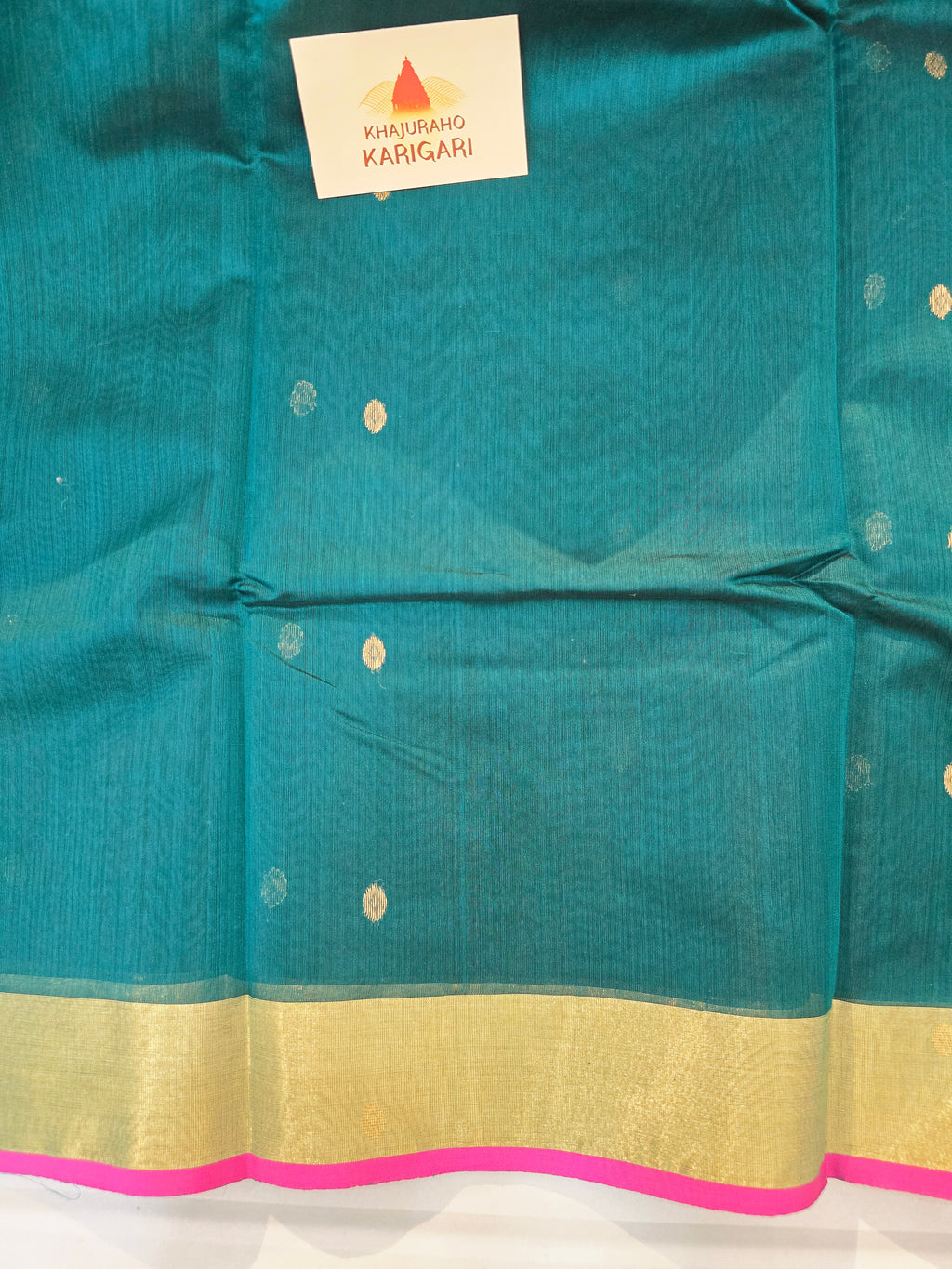 Pure handwoven Chanderi kamal Boota on pallu - Teal Green