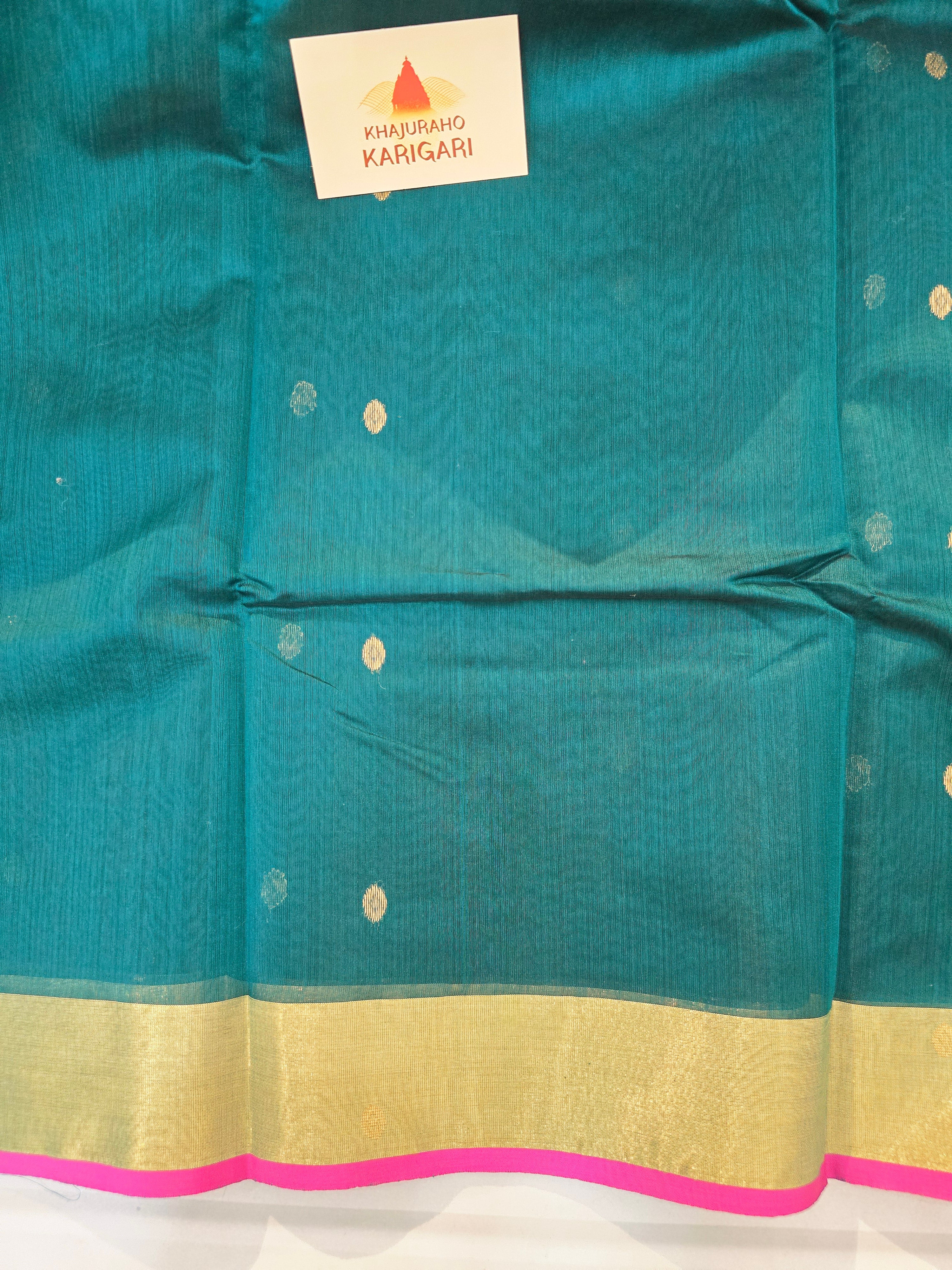 Pure handwoven Chanderi kamal Boota on pallu - Teal Green