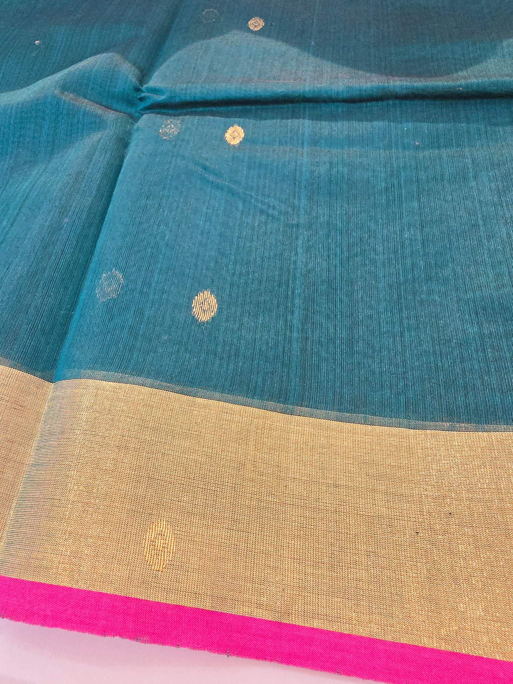 Pure handwoven Chanderi kamal Boota on pallu - Teal Green