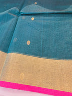 Pure handwoven Chanderi kamal Boota on pallu - Teal Green