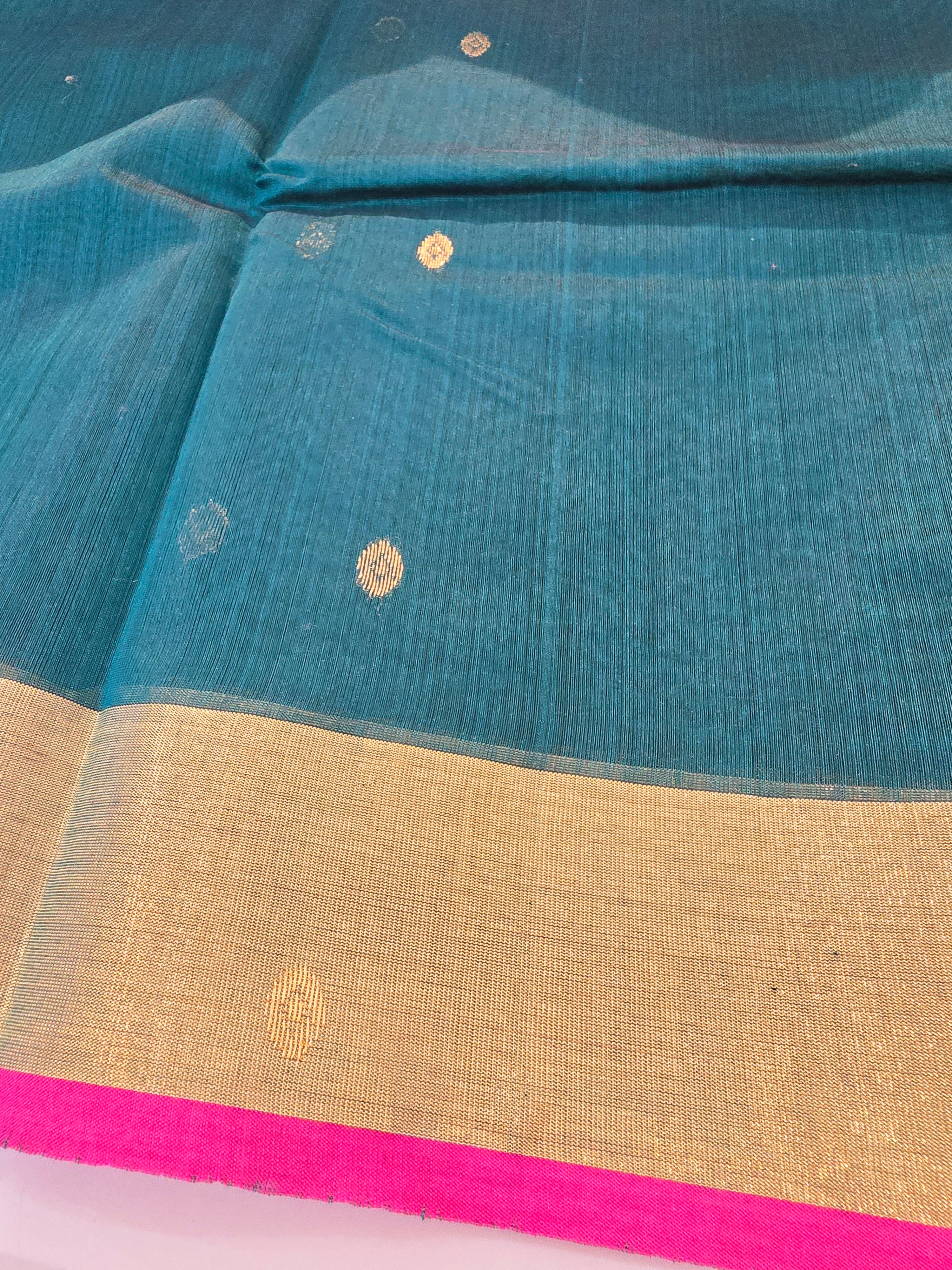 Pure handwoven Chanderi kamal Boota on pallu - Teal Green