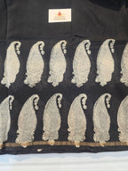 Hand block Printed Chanderi Silk Cotton Saree - Black Beige