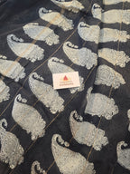 Hand block Printed Chanderi Silk Cotton Saree - Black Beige