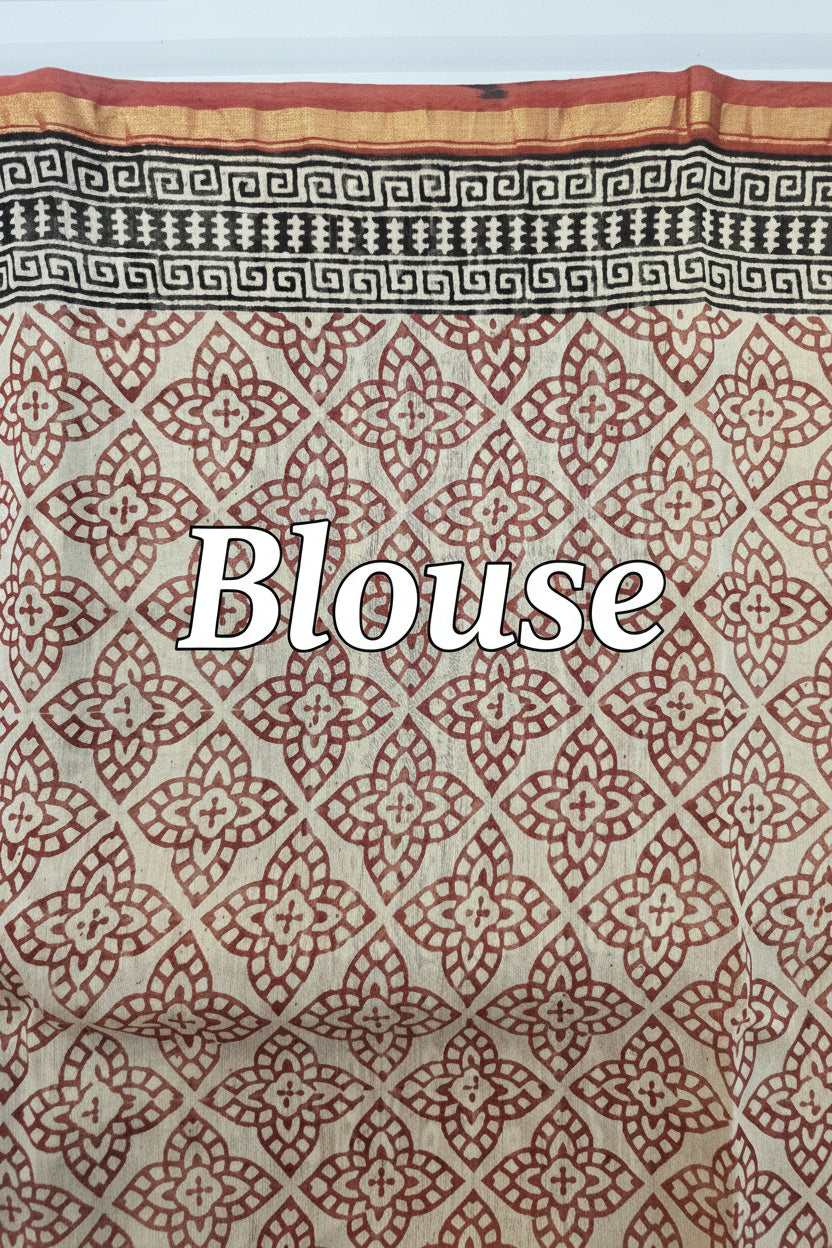 Hand block Printed Chanderi Silk Cotton Saree - Black Floral