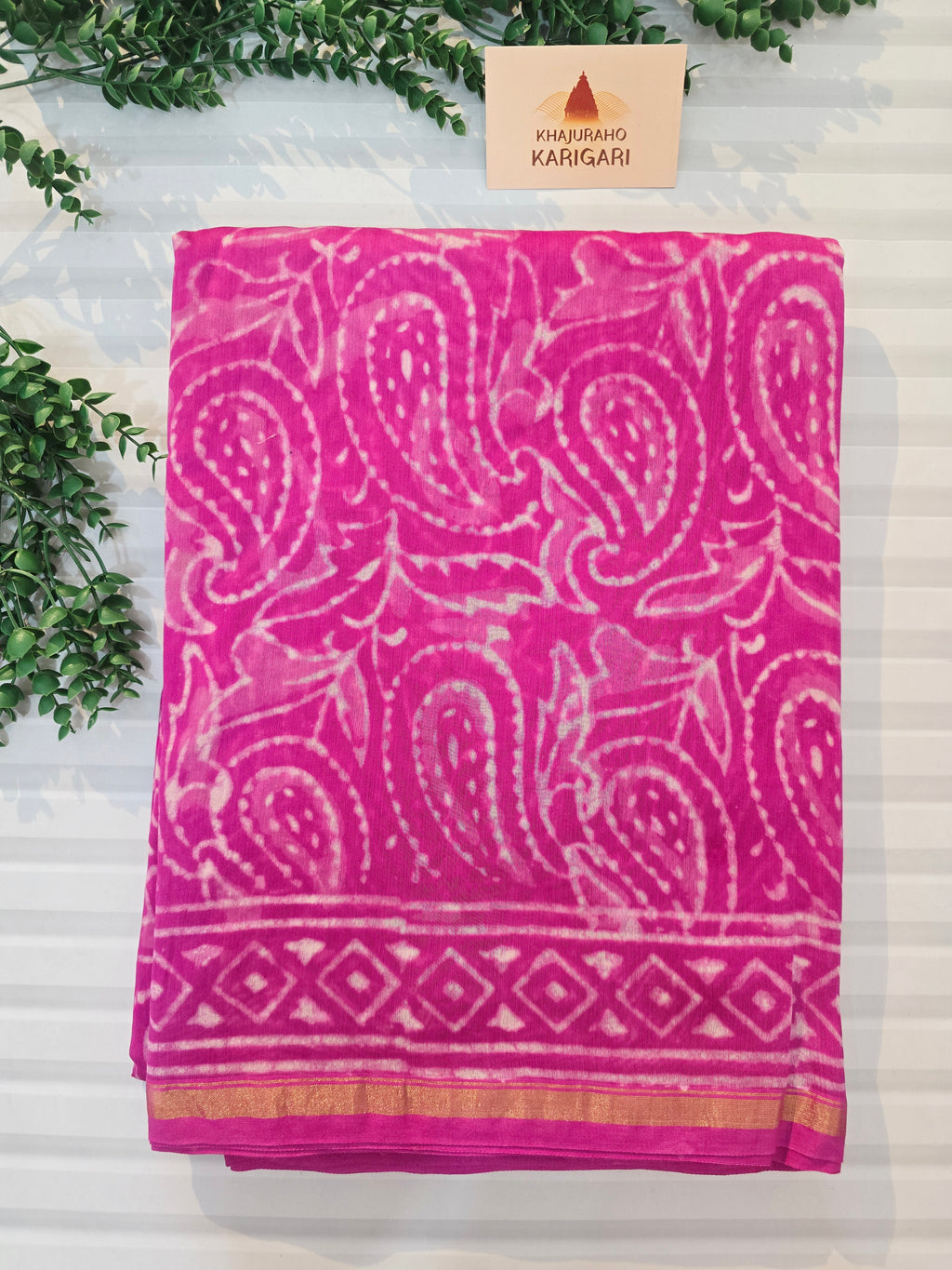 Hand block Printed Chanderi Silk Cotton Saree - Pink
