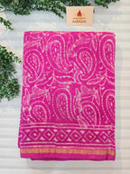Hand block Printed Chanderi Silk Cotton Saree - Pink