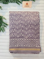 Hand block Printed Chanderi Silk Cotton Saree - Lavender Mist