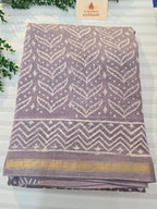 Hand block Printed Chanderi Silk Cotton Saree - Lavender Mist