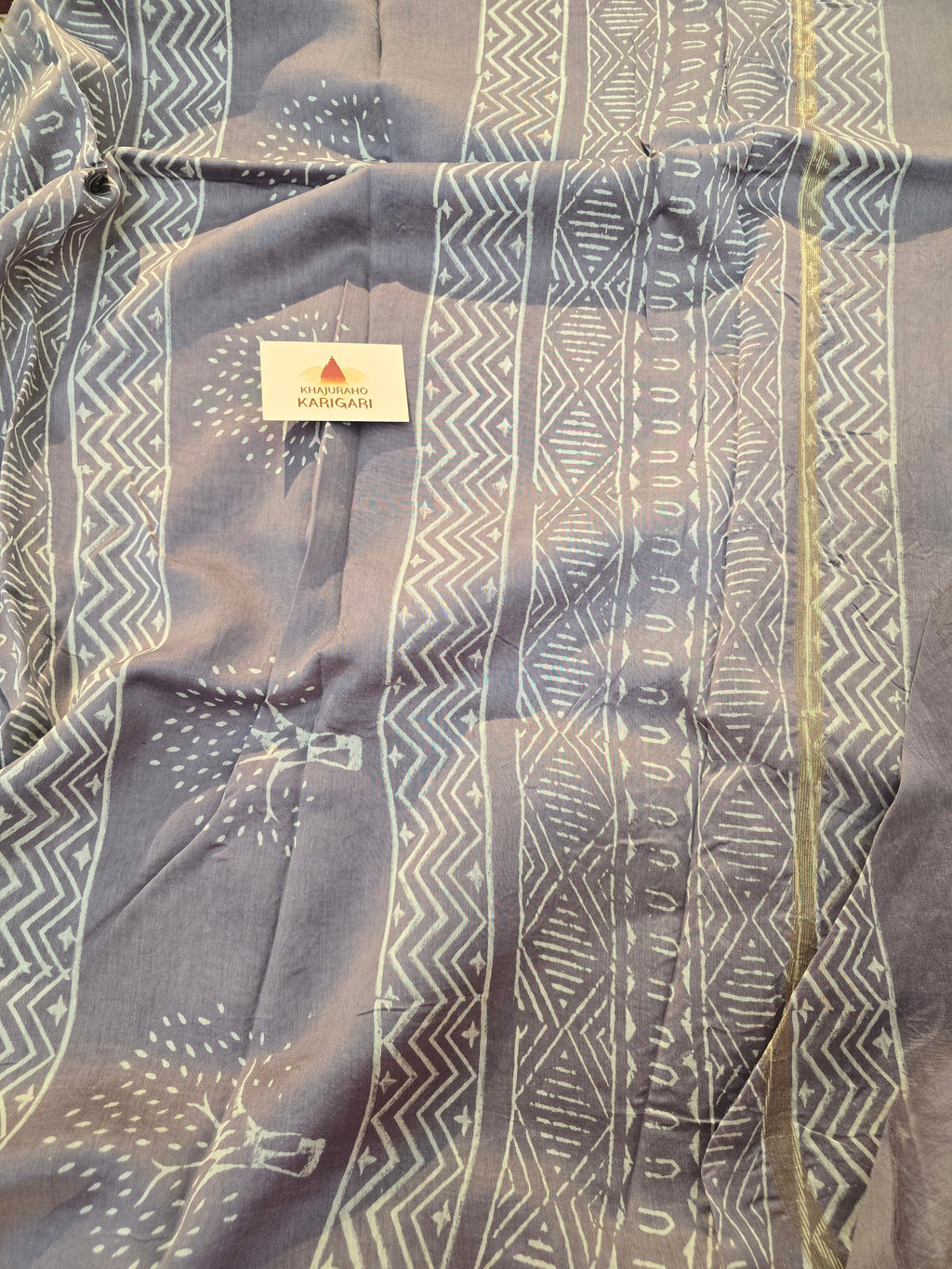 Hand block Printed Chanderi Silk Cotton Saree - Lavender Mist
