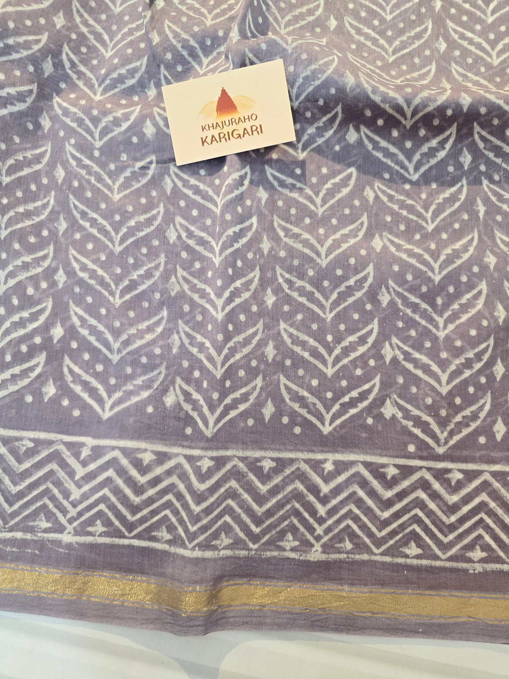 Hand block Printed Chanderi Silk Cotton Saree - Lavender Mist