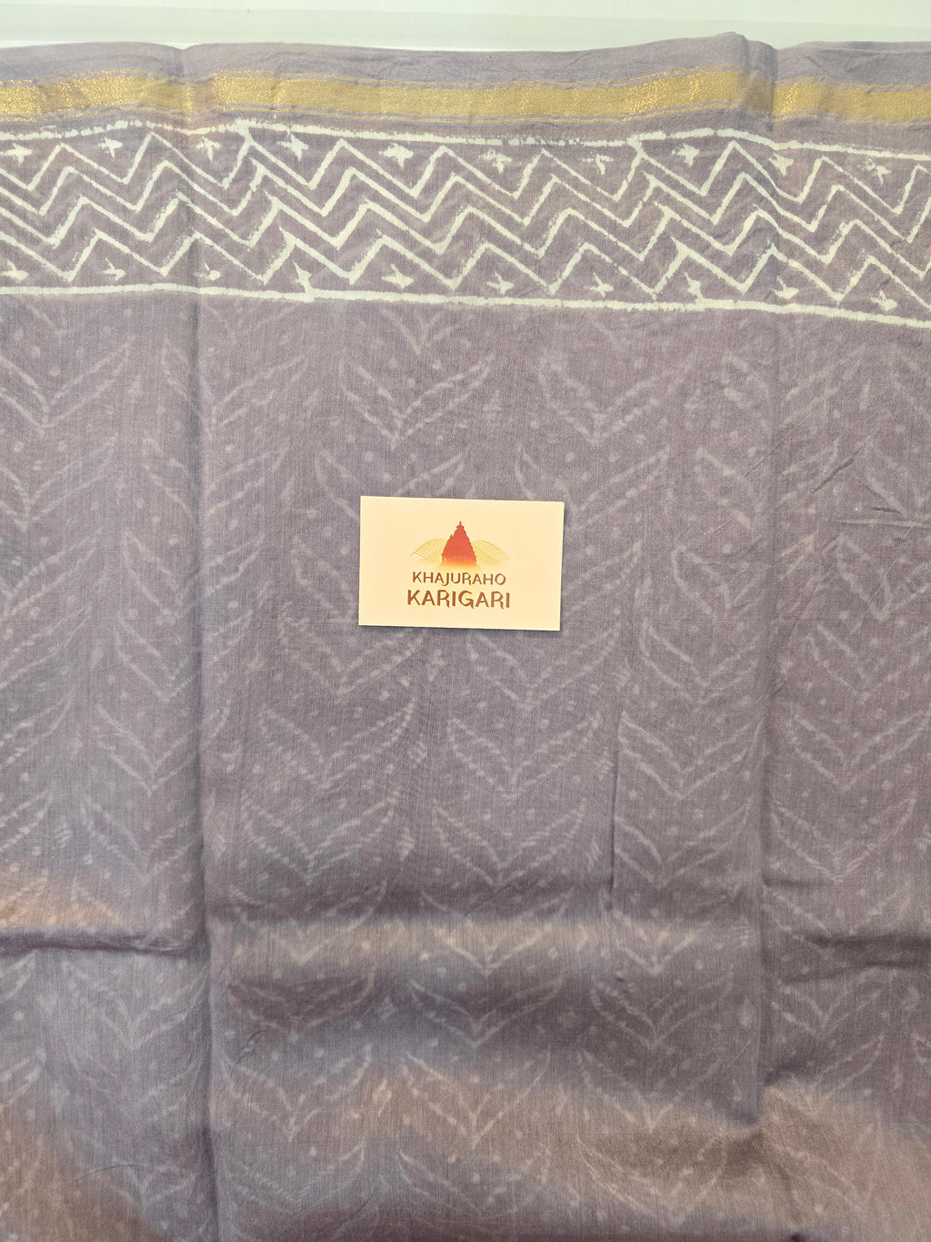 Hand block Printed Chanderi Silk Cotton Saree - Lavender Mist