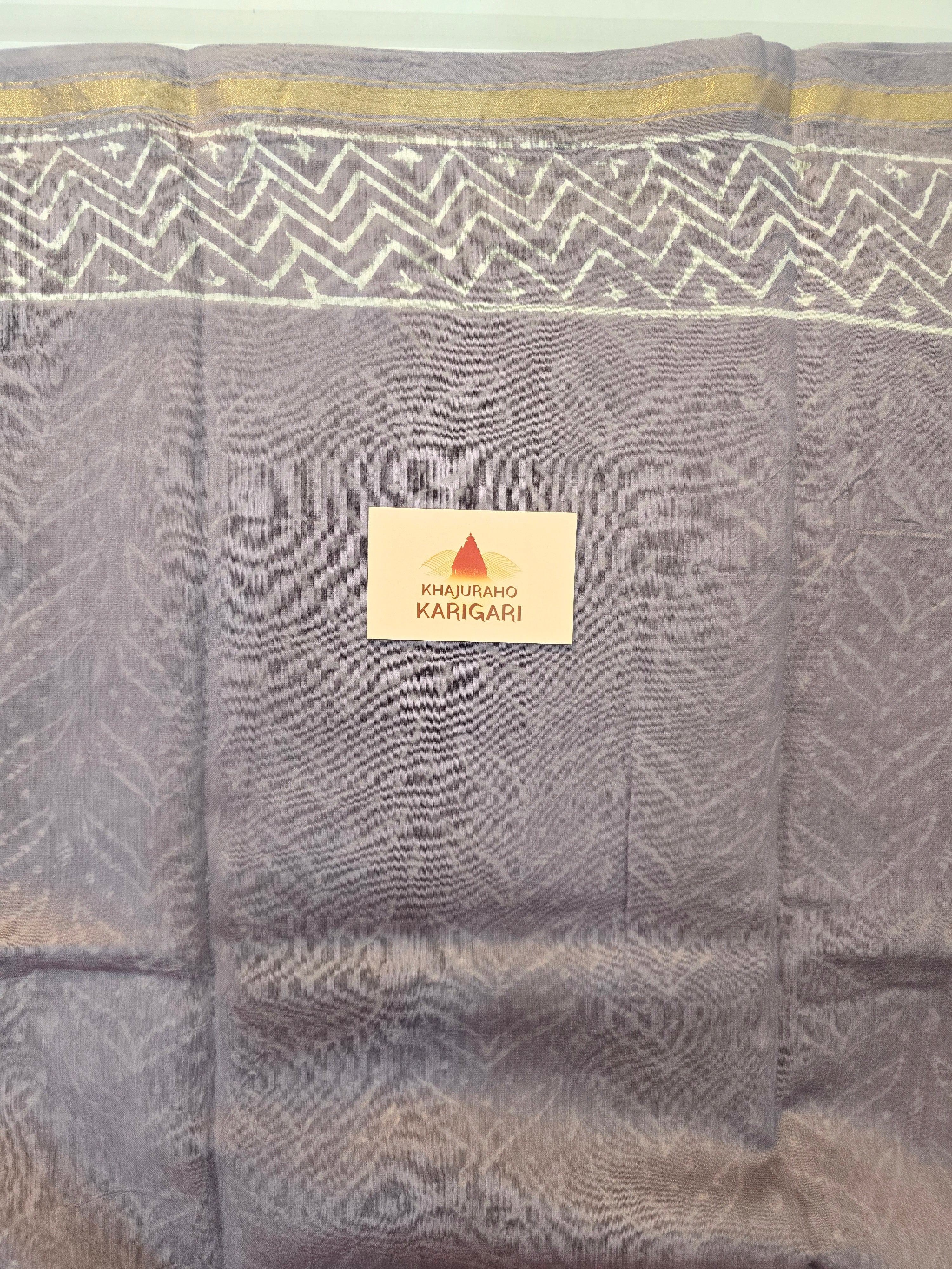 Hand block Printed Chanderi Silk Cotton Saree - Lavender Mist