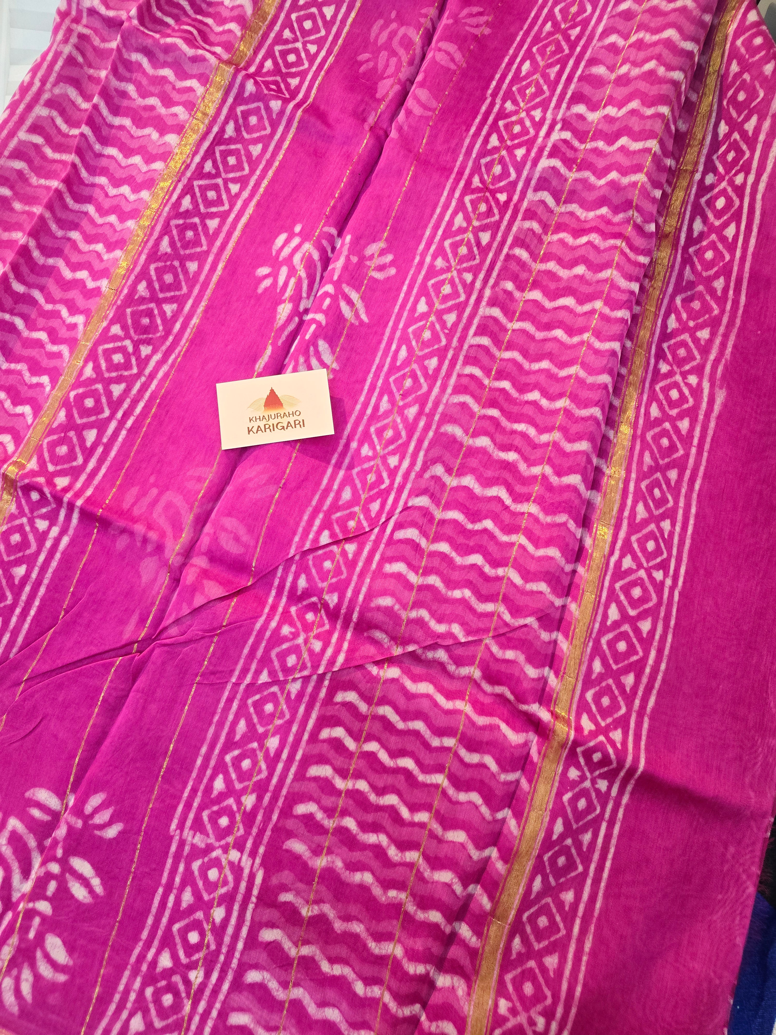 Hand block Printed Chanderi Silk Cotton Saree - Pink