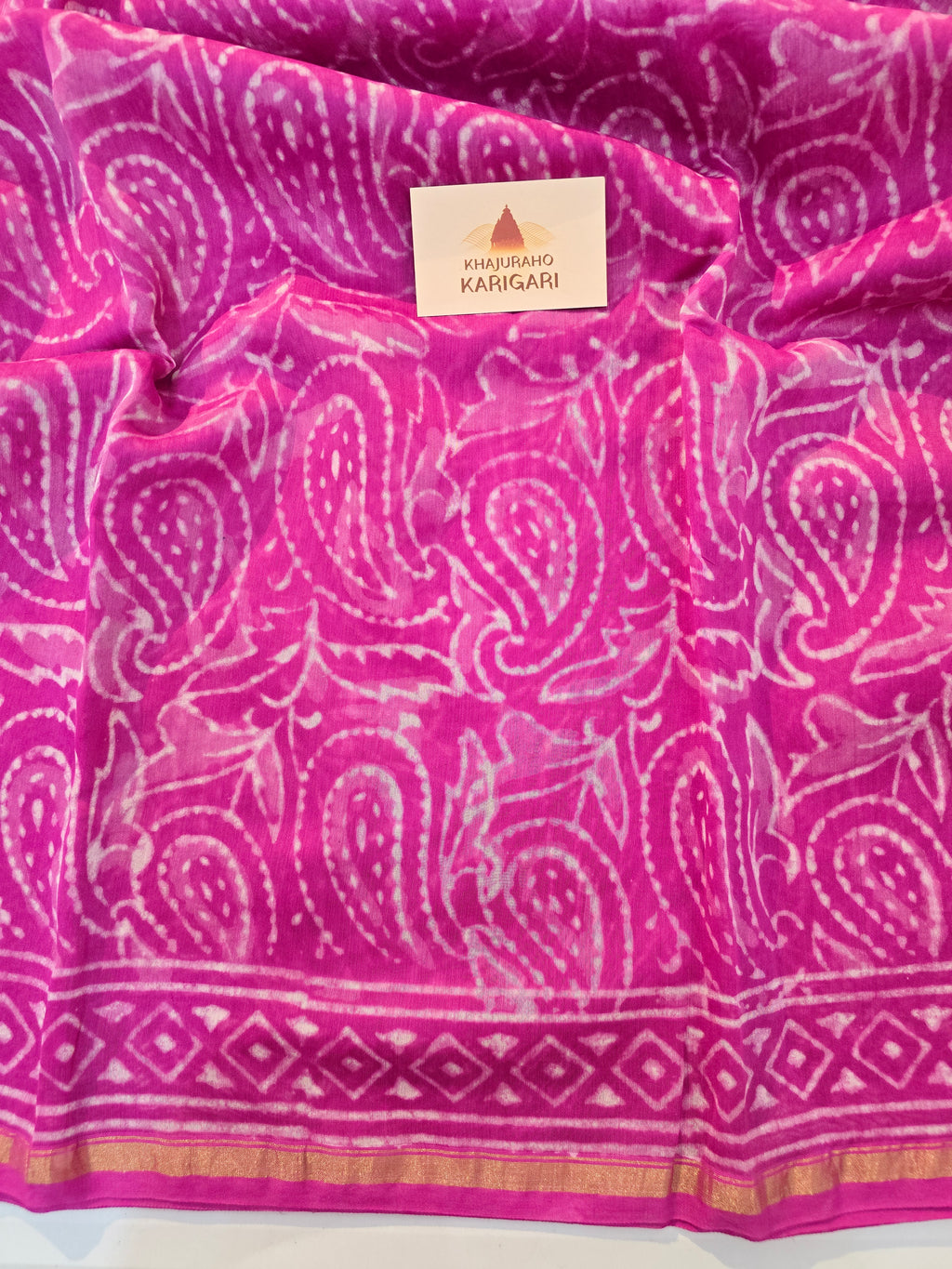 Hand block Printed Chanderi Silk Cotton Saree - Pink