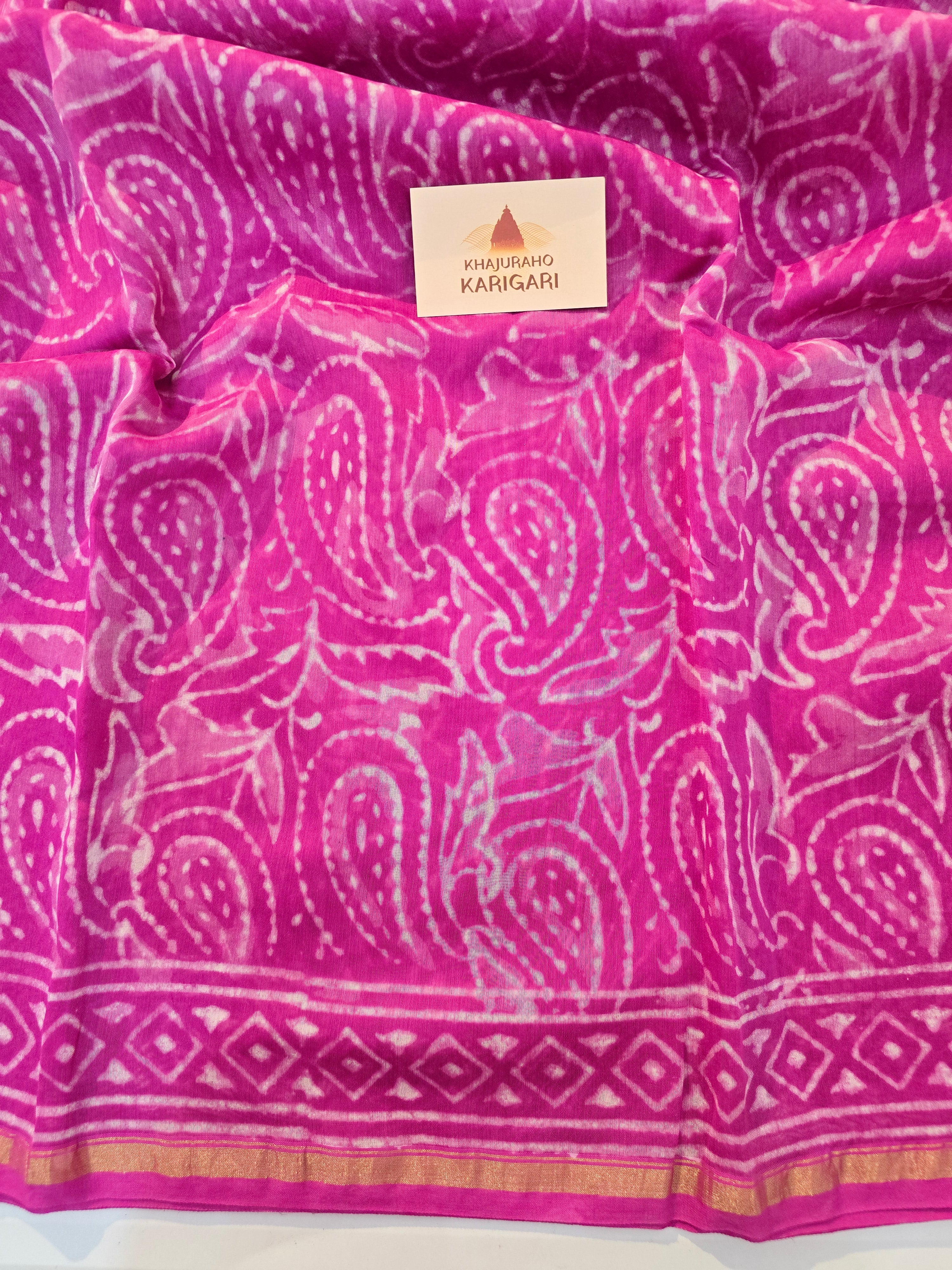 Hand block Printed Chanderi Silk Cotton Saree - Pink