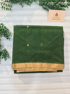 Pure Handwoven Chanderi Small Motifs Narrow Zari Border - Green
