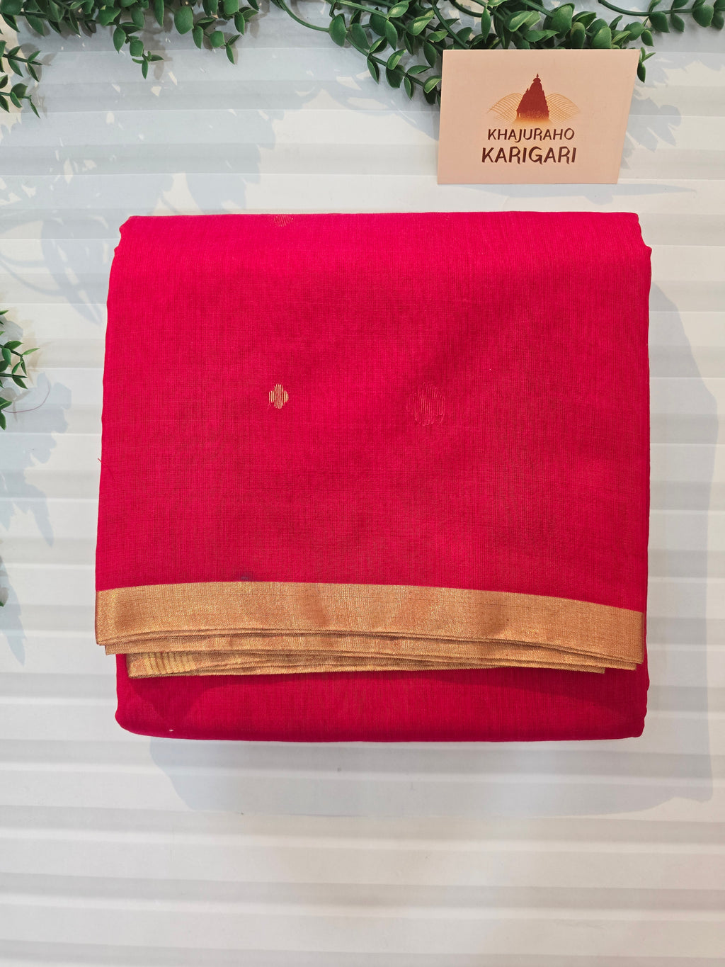 Pure Handwoven Chanderi Small Motifs Narrow Zari Border - Red