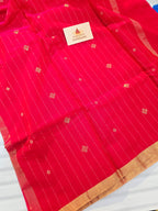 Pure Handwoven Chanderi Small Motifs Narrow Zari Border - Red