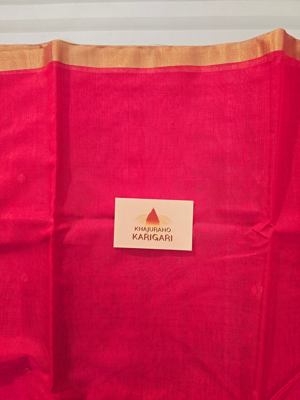 Pure Handwoven Chanderi Small Motifs Narrow Zari Border - Red