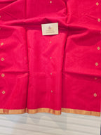 Pure Handwoven Chanderi Small Motifs Narrow Zari Border - Red