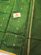 Pure Handwoven Chanderi Small Motifs Narrow Zari Border - Green