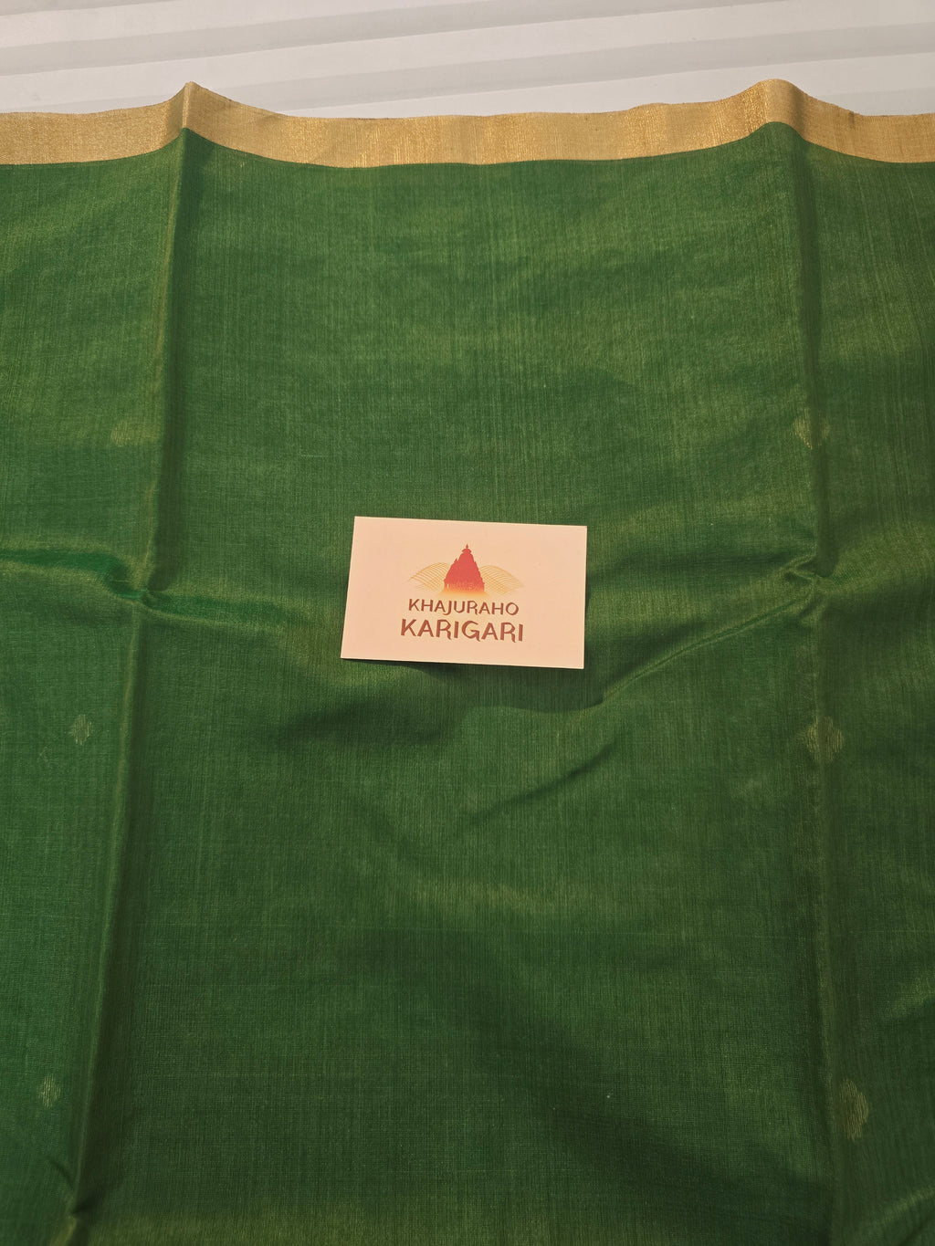 Pure Handwoven Chanderi Small Motifs Narrow Zari Border - Green