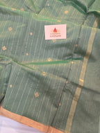 Pure Handwoven Chanderi Small Motifs Narrow Zari Border - Sage Green
