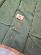 Pure Handwoven Chanderi Small Motifs Narrow Zari Border - Sage Green