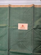 Pure Handwoven Chanderi Small Motifs Narrow Zari Border - Sage Green