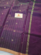 Pure Handloom Chanderi Silk Cotton Saree Narrow zari border Small Motifs - Purple