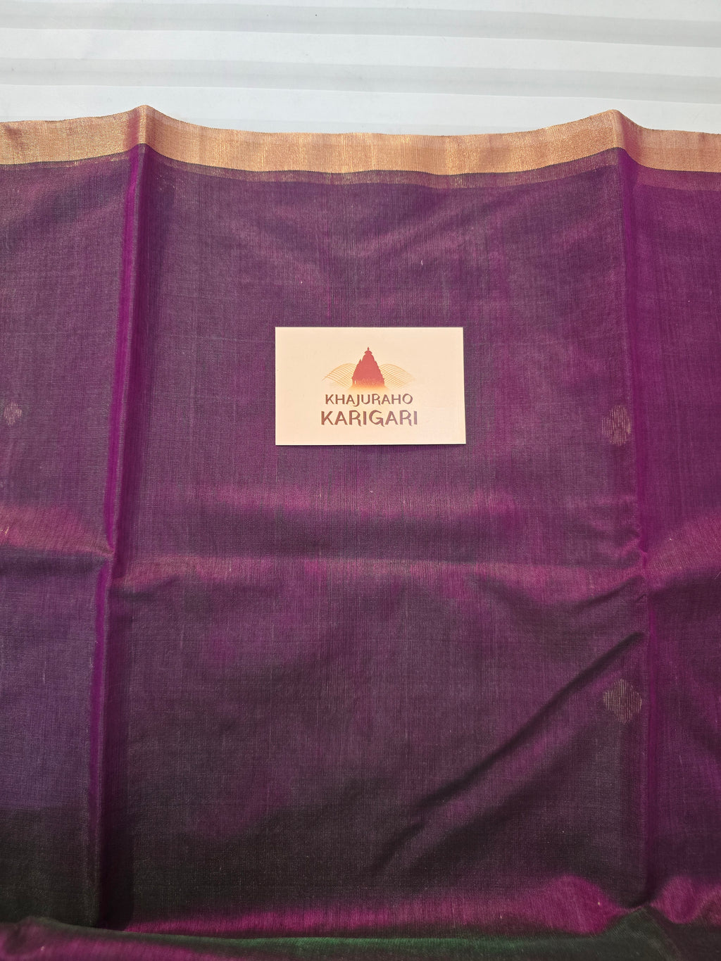 Pure Handloom Chanderi Silk Cotton Saree Narrow zari border Small Motifs - Purple