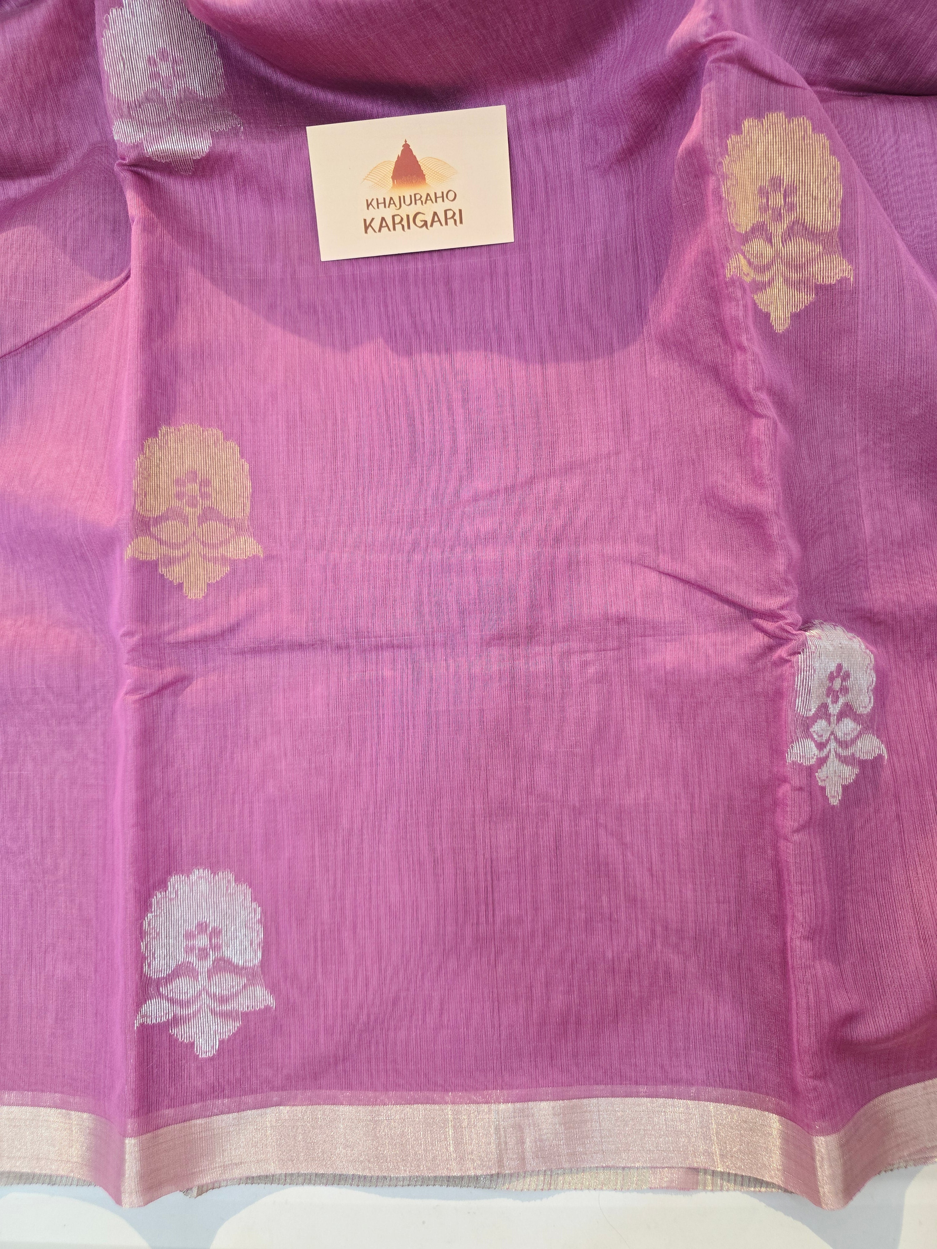 Chanderi Silk Cotton Saree Narrow Zari Border - Orchid Pink